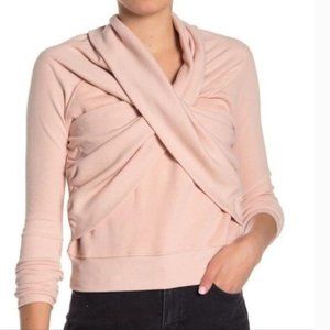 Good American Blush Pink Wrap-Style Sweatshirt